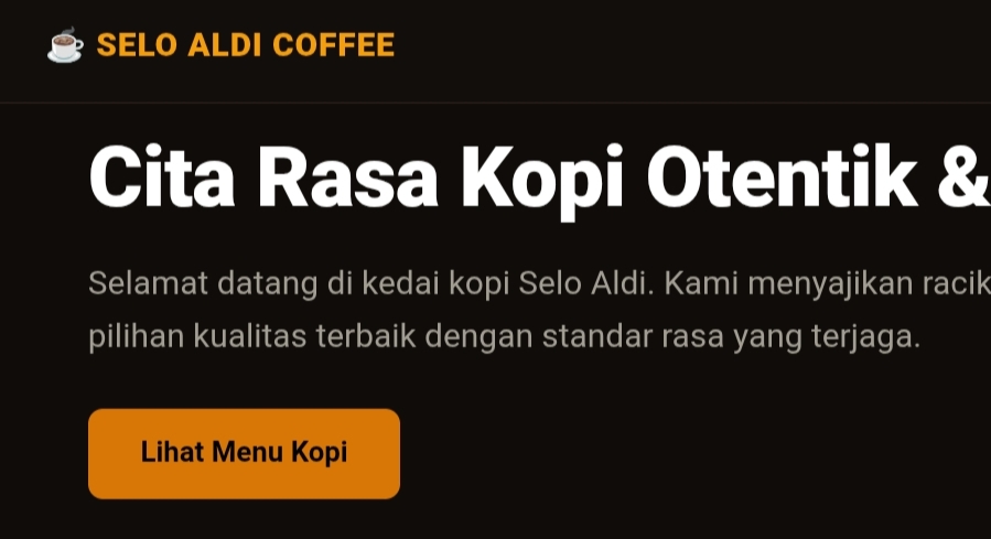 Screenshot website Selo Aldi Coffee